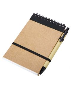 Notes Kraft 90x140/70k gładki z długopisem, czarny/beżowy