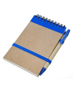Notes Kraft 90x140/70k gładki z długopisem, niebieski/beżowy