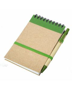 Notes Kraft 90x140/70k gładki z długopisem, zielony/beżowy